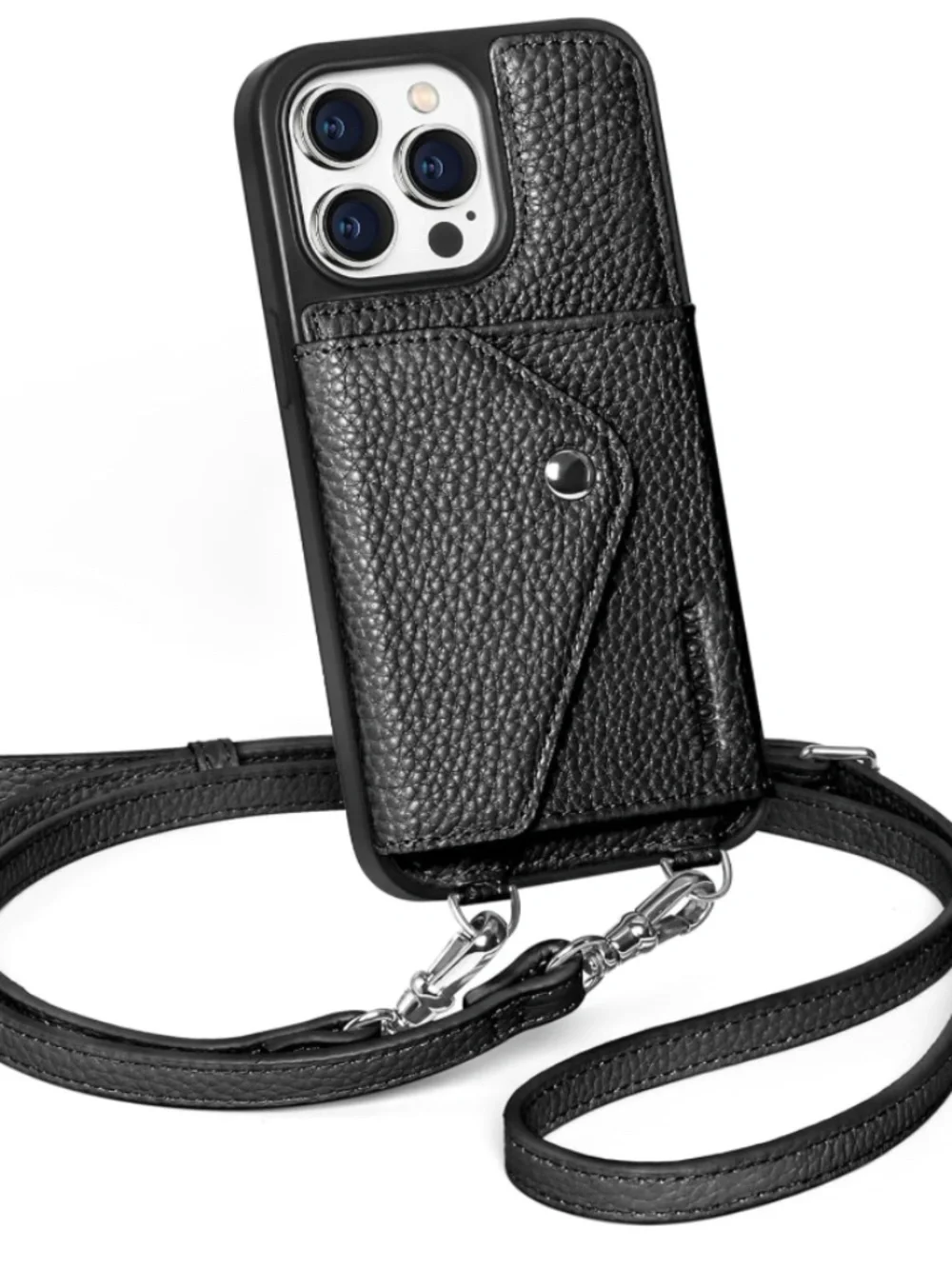 Crossbody Wallet Case for iPhone 14 Pro Max- Pebble Black